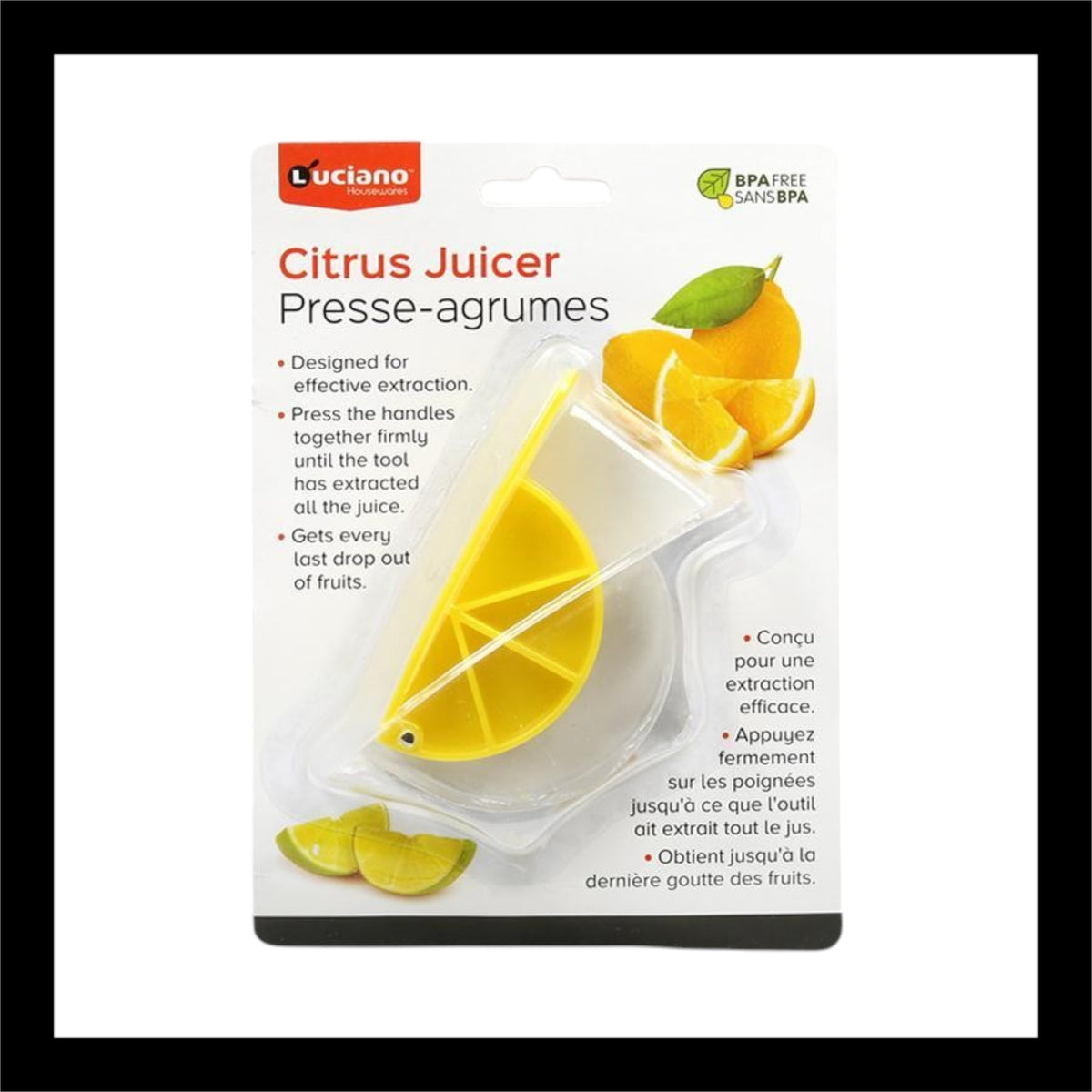 Gourmet citrus juicer designed for efficient juice extraction, featuring a bright yellow wedge shape and easy-to-use handles for squeezing every last drop from lemons, oranges, and limes.