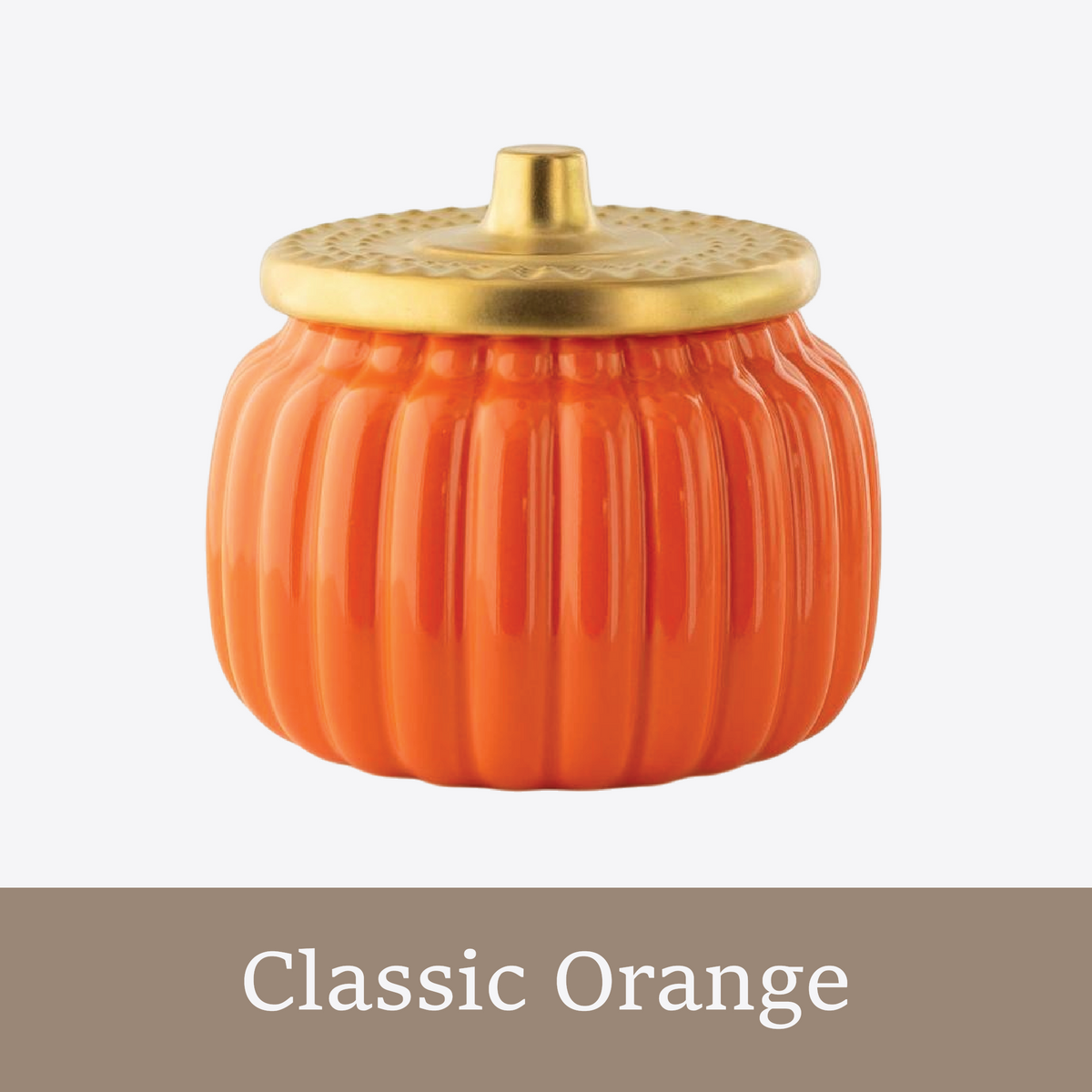 Classic orange ceramic pumpkin candle jar with gold lid for Paisley Fall Candle Making Experience