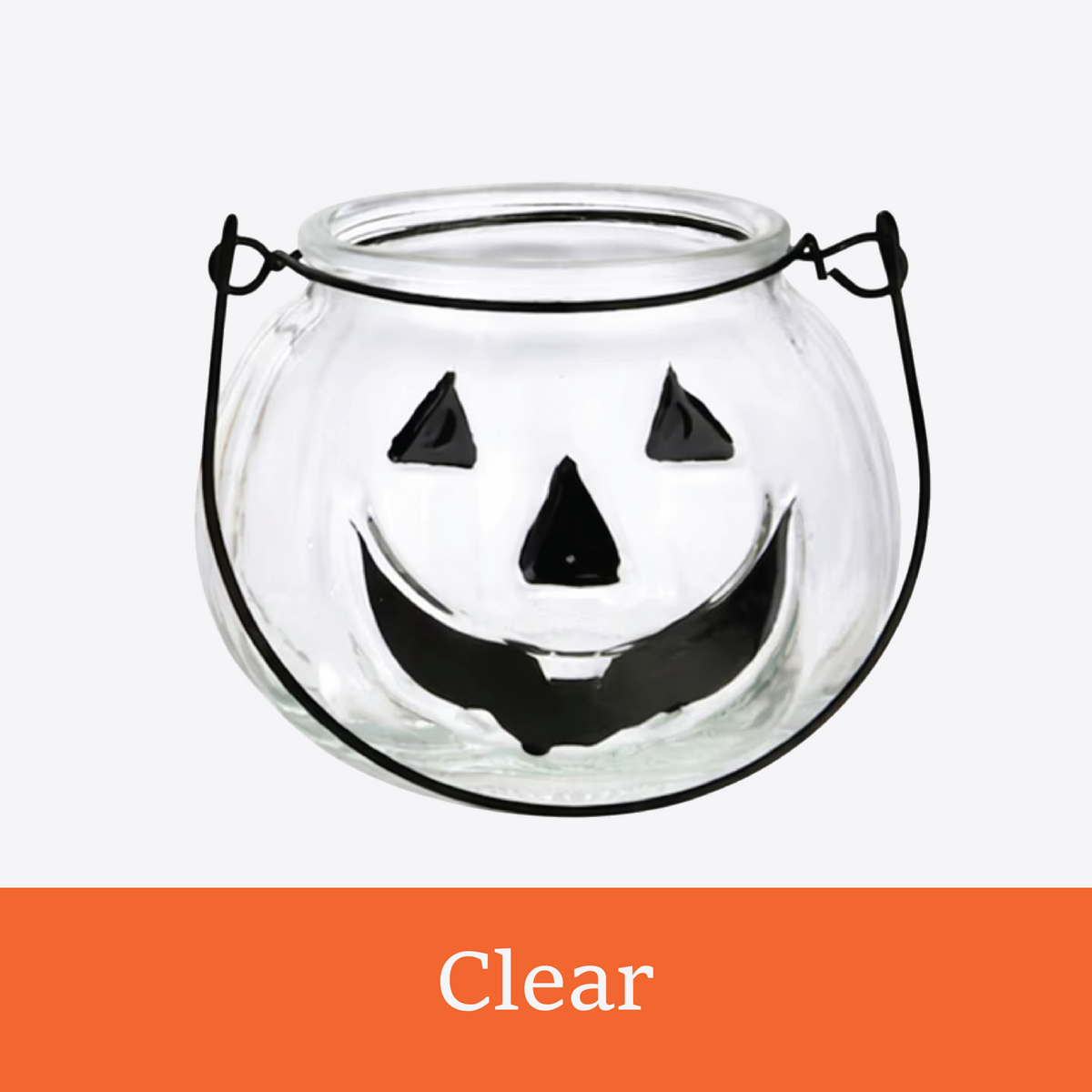 Clear glass Jack-O'-Lantern candle jar for Paisley Halloween Candle Making Experience