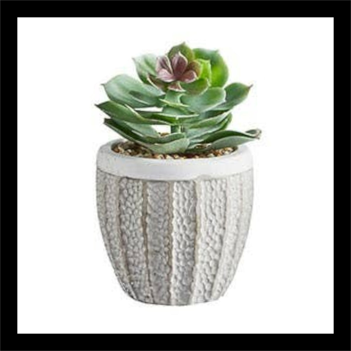 Artificial potted succulent – 3"x6" lifelike green plant in a textured white pot with pebbles, perfect for modern home and office decor.