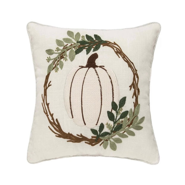 WHITE PUMPKIN WREATH PILLOW