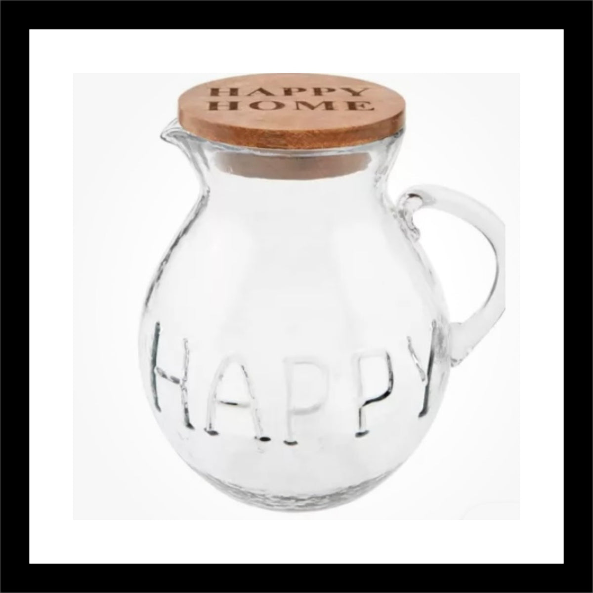 Happy Glass Pitcher with Wooden Lid – Perfect for Serving