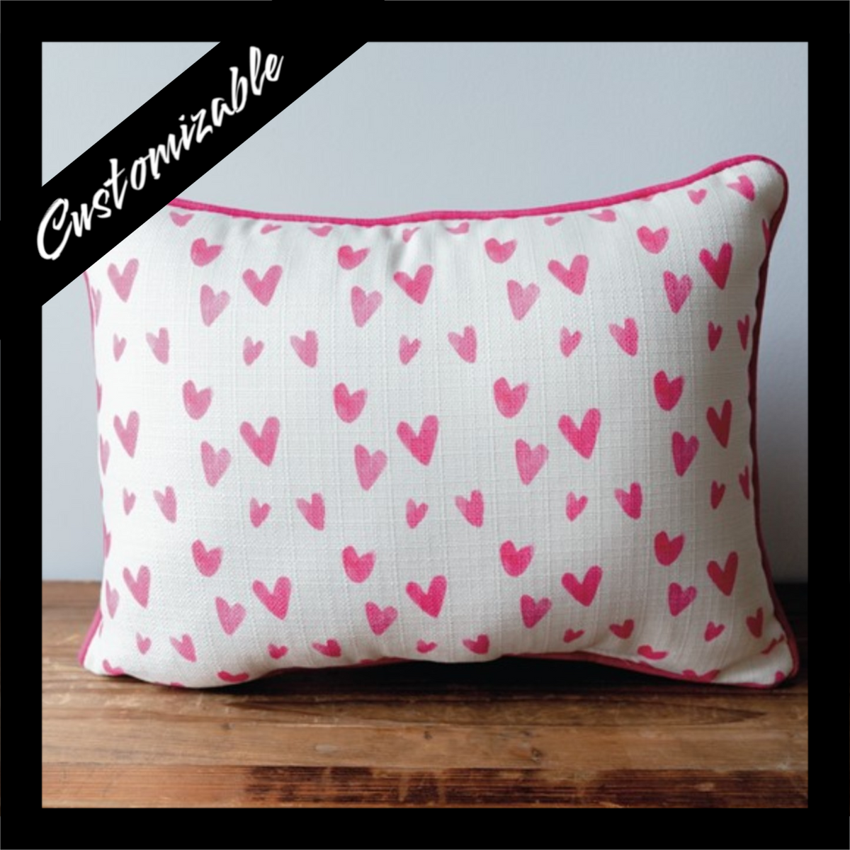 Valentine Heart Pattern Pillow – Customizable Pink Heart Throw Cushion