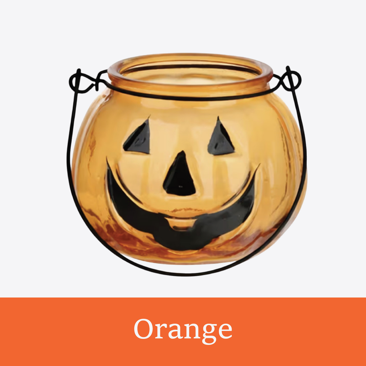 Orange glass Jack-O'-Lantern candle jar for Paisley Halloween Candle Making Experience