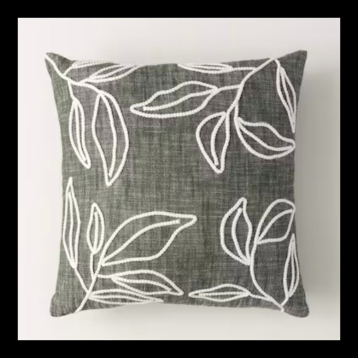 Embroidered Leaf Throw Pillow – Modern Botanical Accent