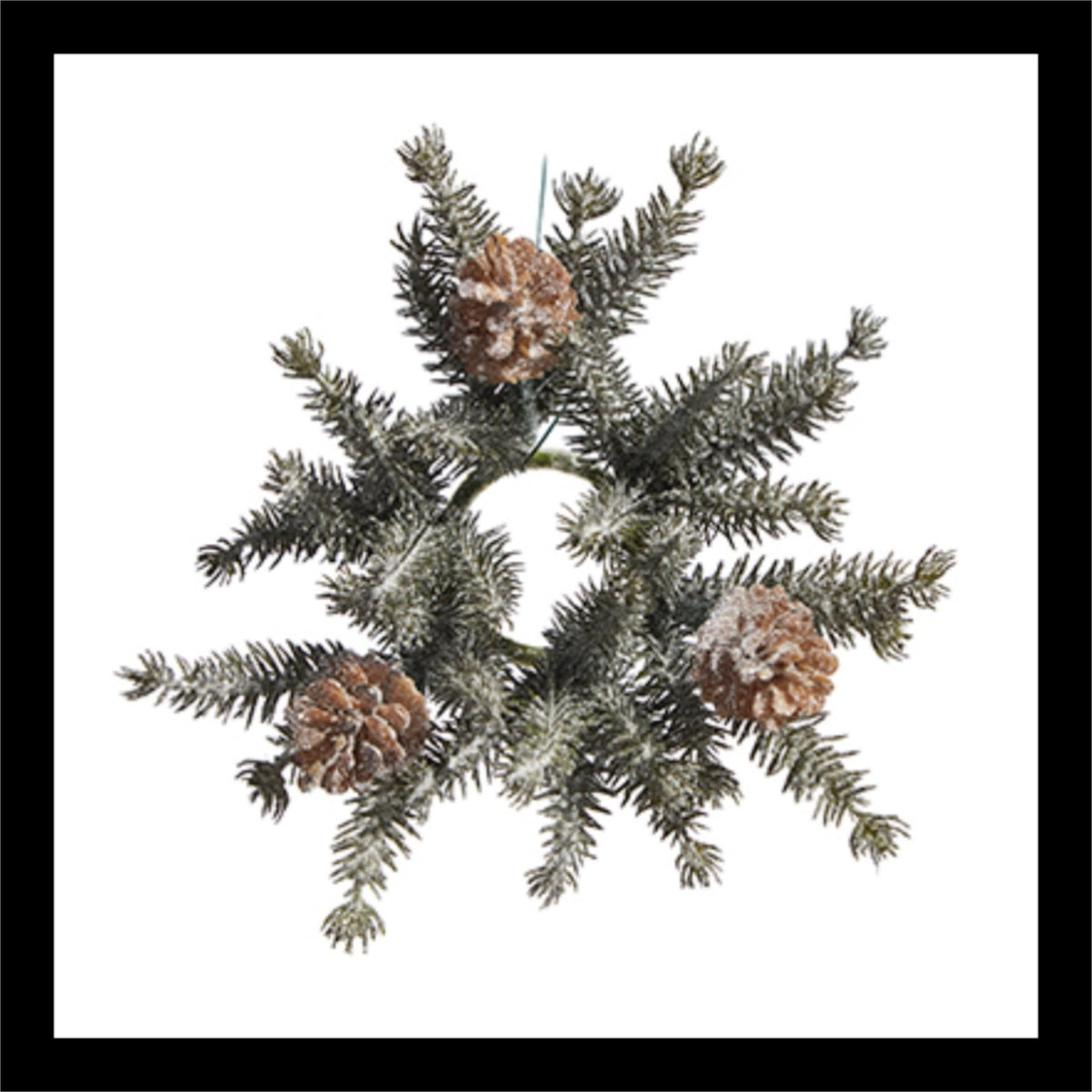 Iced Pine Mini Wreath Candle Ring – Frosted Holiday Candle Accessory