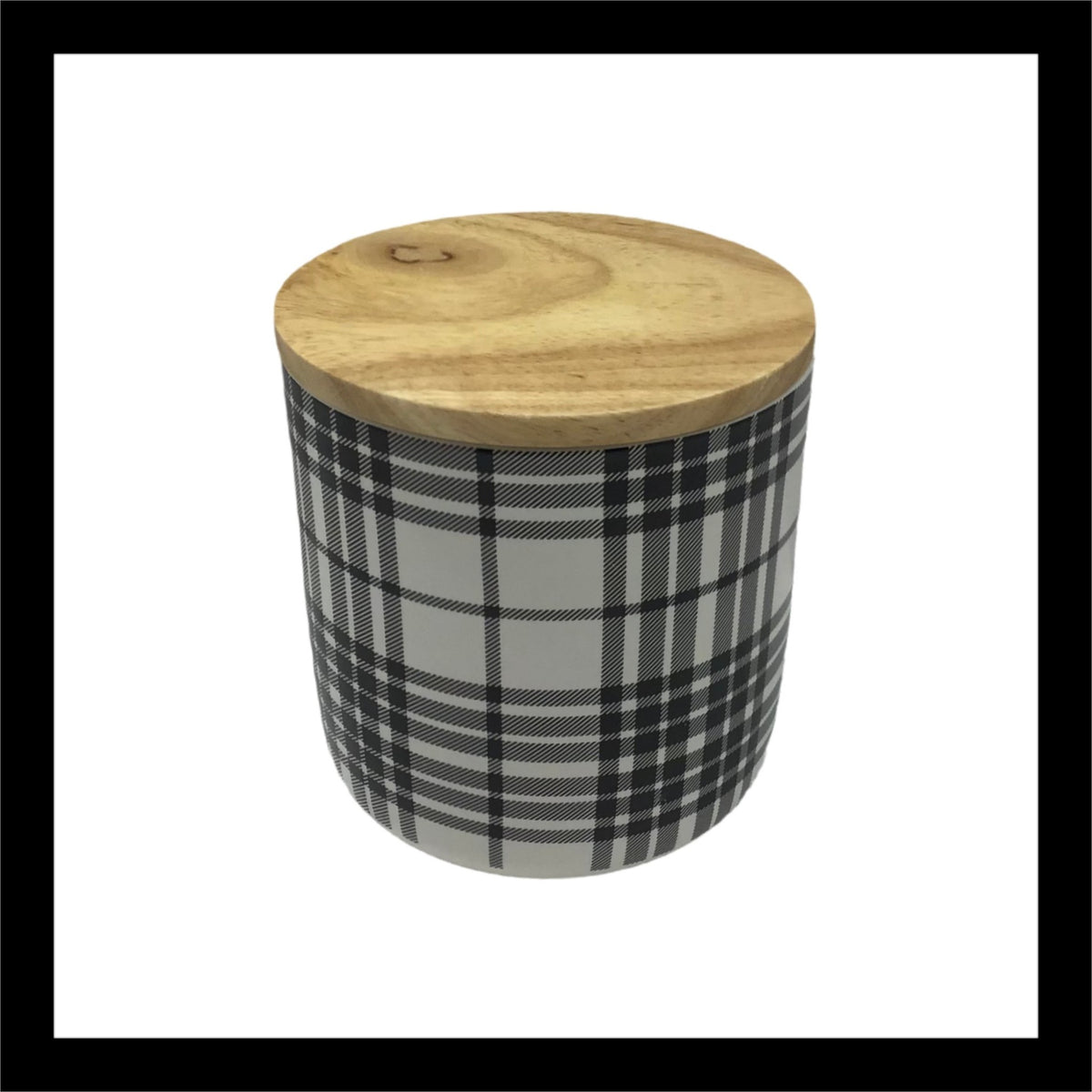 5.5-Inch Black and White Plaid Canister with Wooden Lid – Stylish Storage Solution