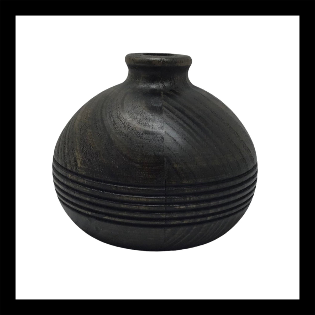 6in Dark Round Wooden Vase – Rustic Elegance for Modern Decor