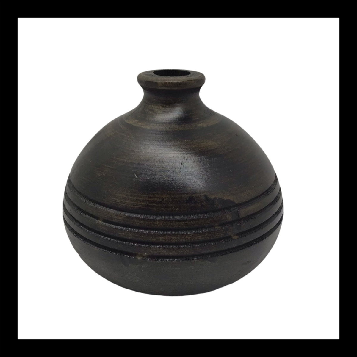 4.5in Dark Round Wooden Vase – Compact Elegance for Modern Spaces